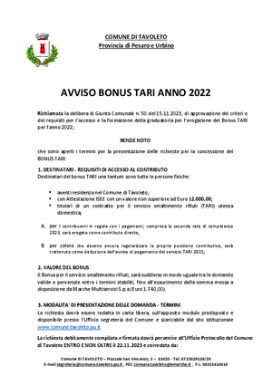 Avviso Bonus Tari 2022 2023